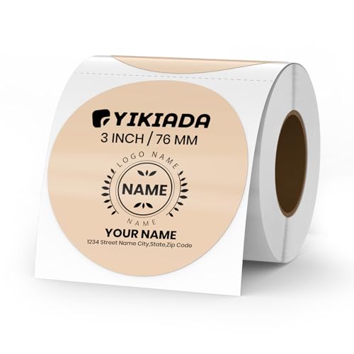 Khaki Circle Thermal Labels Vinyl 3 Inch Self-Adhesive Round Stickers Roll Waterproof Printer Decals Name Tag for QR Code DIY Office Address 500 PCS - color: Khaki