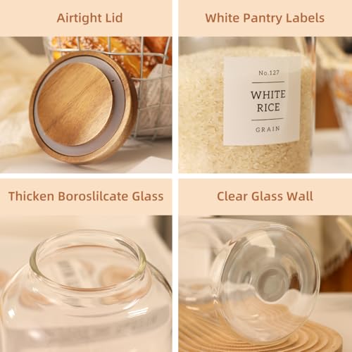 2 Pack Glass Food Storage Containers with Airtight Acacia Lids and 132 Kitchen Pantey Labels Preprint - 67 LF OZ Borosilicate Glass Canister Sets for Food,Coffee,Cookie,Tea,Candy,Sugar - size: 67oz-2 Pack