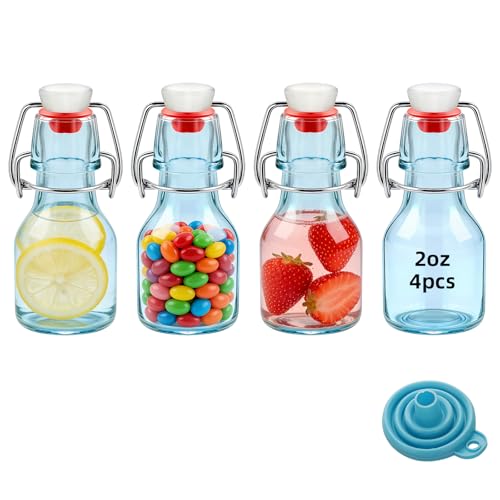 4Pcs 2oz Swing Top Glass Bottles,Flip Top Glass Bottle with Lids Sealable Kombucha Bottle for Brew Beer Syrup Vanilla Extract Air Tight Bottles (Blue) - color: Blue