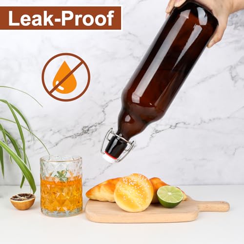 8 Pack 32oz Amber Swing Top Glass Bottles, Flip Top Brewing Bottles with Airtight Stopper for Vanilla Extract, Kombucha, Beer, Kefir, Mead