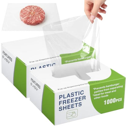 2000 Count 6" x 10.75" Plastic Freezer Sheets Freezer Wrap for Meat Food Non-Stick Non-Porous Polyethylene Wrap for Freezing Meat Fish Cheese Storage Separating BBQ Hamburger Patty