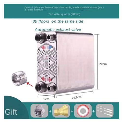 50/60/80/100/120-Plate Domestic Hot Water Exchanger Water to Water Brazed Plate Heat Exchanger(80 Same Side) - size: 80 Same Side