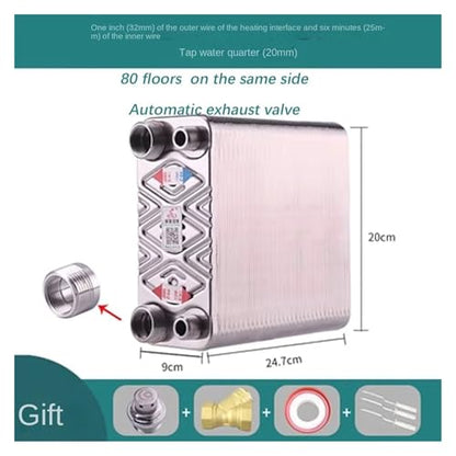 50/60/80/100/120-Plate Domestic Hot Water Exchanger Water to Water Brazed Plate Heat Exchanger(80 Same Side) - size: 80 Same Side