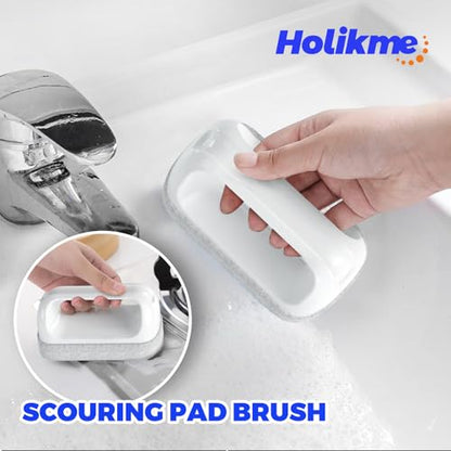 Holikme Cleaning Brush Set, Scouring Pad for Cleaning, Groove Gap Brushes for Pot, Pan, Kitchen Sink, Wire Brushes (White) - color: White