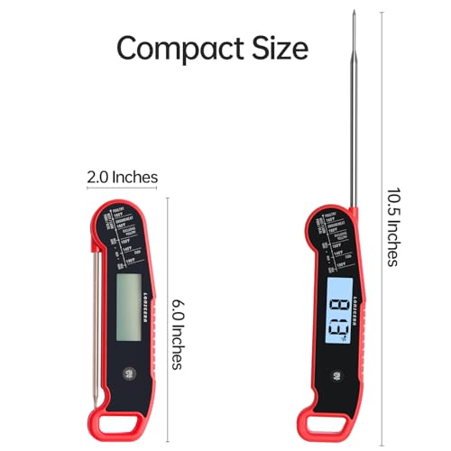 Lonicera Digital Meat Thermometer for Food Cooking. Instant Read Within 1 Sec and ±0.9℉Accuracy with Thermocouple Sensor. IP67 Waterproof, Auto-Rotating Display, Auto Wake up (Red) - color: RED