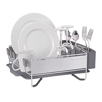 KitchenAid Compact Space Saving, Dish Rack with Removable Flatware Caddy and Angled Self Draining Drainboard, Satin Gray, 15-Inch-by-13.25-Inch - color: Gray, size: Compact