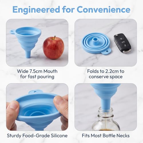Kitchen Funnel 3 Pack - Food Grade Silicone Collapsible Funnel, Funnels for Kitchen Use Filling Bottles, Daily Cooking, and Water or Powder Transfer.Blue - color: 3PCS-Blue