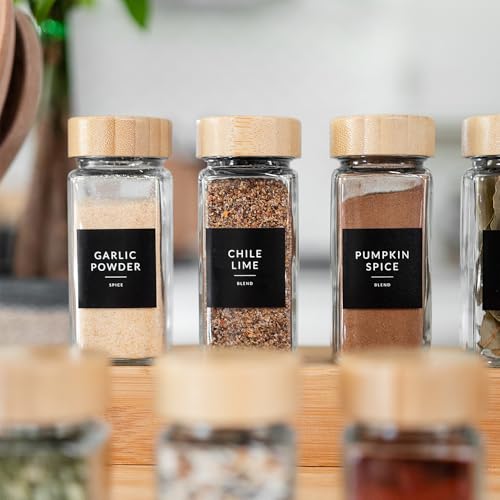 Square Spice Jar Labels Stickers, 374 Preprinted Waterproof Spice Labels for Glass Jars Bottles, Herbs Seasonings Label Only, Kitchen Pantry Organization - style: White & Black Spice Labels