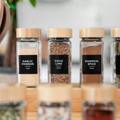 Square Spice Jar Labels Stickers, 374 Preprinted Waterproof Spice Labels for Glass Jars Bottles, Herbs Seasonings Label Only, Kitchen Pantry Organization - style: White & Black Spice Labels