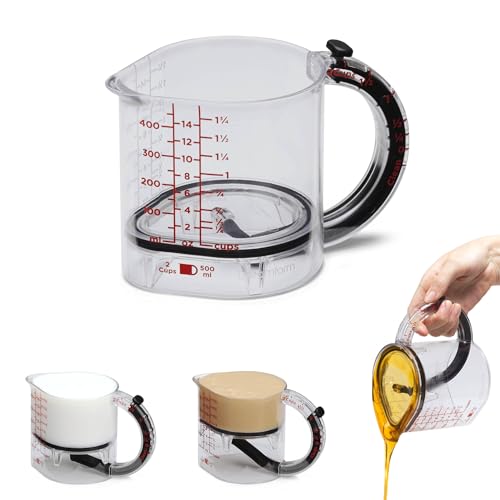 Dreamfarm Big Upcup All-in-1 Adjustable Measuring Cup - 2 Cup | Measures dry and liquid ingredients and scrapes itself clean, easy-to-read metric and imperial measurements, microwave safe - size: Big Upcup - 2 Cups