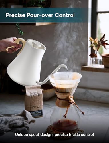 INTASTING Electric Kettle, Gooseneck Electric Kettle, ±1℉ Precise Temperature Control, Stainless Steel Interior, Quick Heating for Pour Over Coffee, Tea & Boiling Water, 0.9L (Cream) - color: Cream