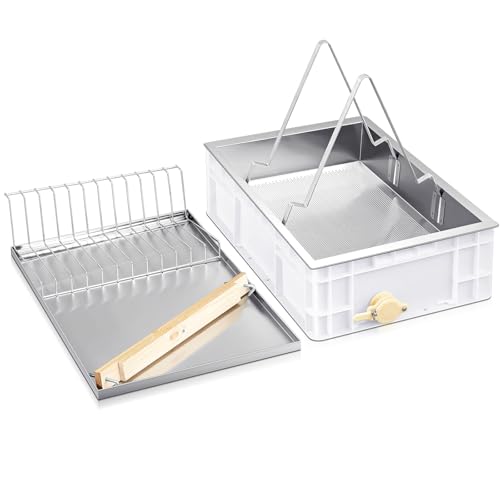 Zonon Beekeeping Uncapping Station for Honey Harvesting, Extractor, Strainer and Plastic Honey Cutting Deep Tray Shallow Tray Storage Box Set (Single Layer, Stainless Steel, Plastic) - style: Single Layer, Stainless Steel
