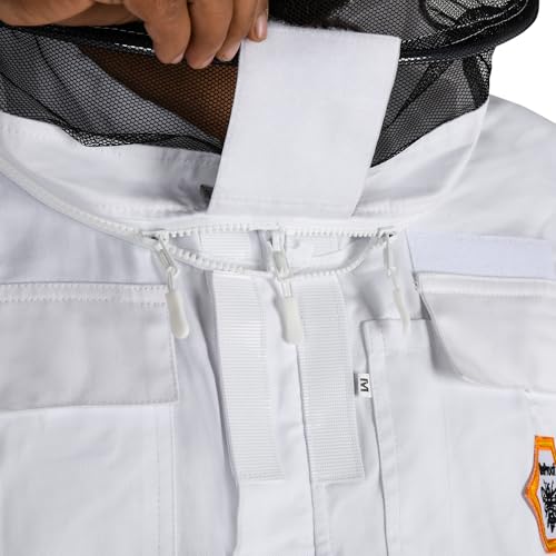 Beekeeping Jacket with Round Veil - Breathable Cotton Beekeeper Suit with YKK Zippers & Protective Hood (BP-102-White)-3XL - color: White Round Veil, size: 3XL