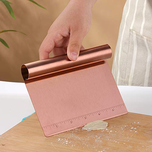 Stainless Steel Multifunctional Flour Scraper Mirror Polished Cake & Pizza Cutter Dough & Pastry Cutter Baking Scale Scraper & Butter Knife With Scale Pastry Bread Separator Rose Gold - color: Rose Gold