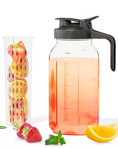 64oz Glass Mason Jar Pitcher (Half Gallon) – Airtight & Leakproof Glass Pitcher with Lid, Wide Mouth 2 Quart with Pour Spout, Ideal for Iced Tea, Sun Tea, Cold Brew, Breastmilk & Infused Drinks - color: Charcoal Black, size: 64 Ounces