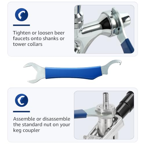 Imaituu Beer Faucet Wrench Dual Head for Keg Coupler & Kegerator Tap, 2 PCS | Zinc-plated steel with rubber grip, for hex nut & beer shank maintenance & installation, essential homebrew kegerator tool