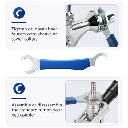 Imaituu Beer Faucet Wrench Dual Head for Keg Coupler & Kegerator Tap, 2 PCS | Zinc-plated steel with rubber grip, for hex nut & beer shank maintenance & installation, essential homebrew kegerator tool