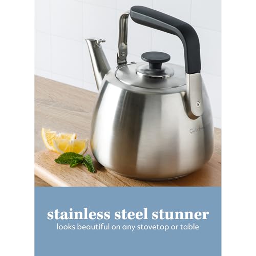 Sur La Table Kitchen Essentials 1.9-Quart Heavy Gauge Brushed Stainless Steel Whistling Tea Kettle – Durable Stovetop Kettle - color: Brushed Stainless, size: 1.9 Quarts