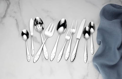 Lenox Silverware Set For 12, Butterfly Meadow 65-Piece Flatware Set, Service For 12, 18/10 Stainless Steel, Dishwasher Safe, Butterfly and Flower Motif, Includes Serving Utensils (Silver, 65 Piece) - style: 65-Piece Flatwate Set