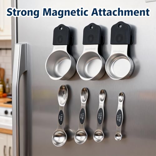 15 PCS Magnetic Measuring Spoons and Cups Set, 304 Stainless Steel Measuring Set for Baking, Stackable and Easy Storage Measuring Tools (Black) - color: Black