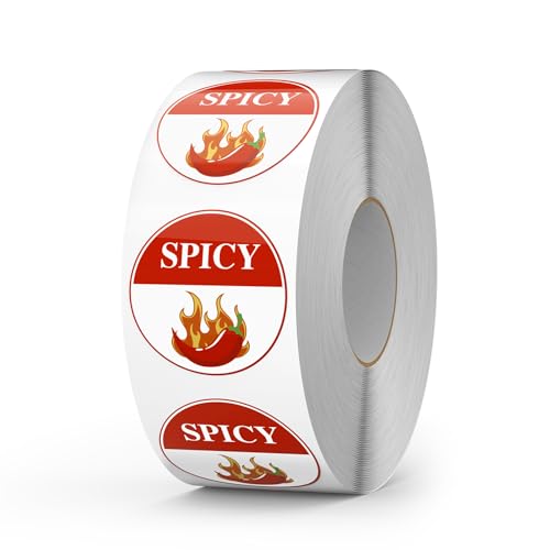 1000 Pcs Spicy Stickers Roll 1.5 Inch Hot Chili Pepper Food Warning Round Labels Self Adhesive Waterproof Caution Circle Label for Grocery Store Restaurants Packaging Kitchen - style: Red Spicy-1000 PCS