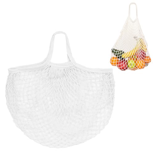 M METERXITY 1-Pack Cotton Mesh Bag, Reusable Washable Mesh Net String Grocery Bags, Reusable Produce Bags with Handle, Net Tote Bag for Fruits/Vegetables Shopping [White, Short Handle] - color: White