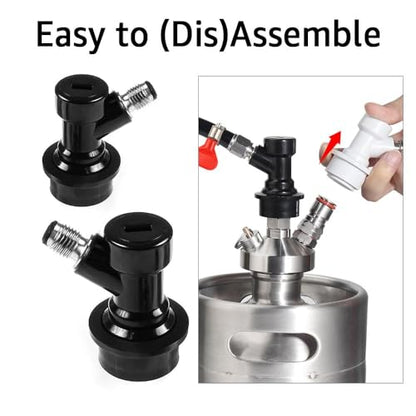 MRbrew 2 Pcs Ball Lock Disconnect with Stainless Steel 1/4'' Liquid Barb, Home Brew Ball Lock Corny Keg Fittings for Keg Posts Coupler Extra 2 Hose Clamps & MFL Swivel Nuts - size: 1 Pair-black