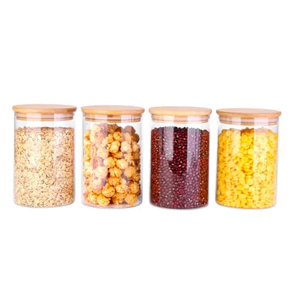 Glass Food Jars with Lids,37oz Glass Storage Containers with Airtight Bamboo Lids,Round Glass Canister Set of 4, Pantry Organizers and Storage for Cookie Flour Oat Pasta Tea Coffee Bean - size: 37oz-Set of 4