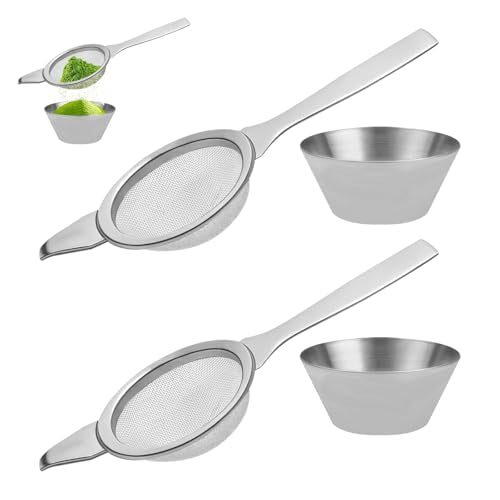 ASTIMESA 2 Sets Stainless Steel Matcha Sifter Sieve with Base, 2.2'' Small Tea Strainer Fine Mesh Filter for Loose Leaf Coffee Cocktail Silver - color: Silver