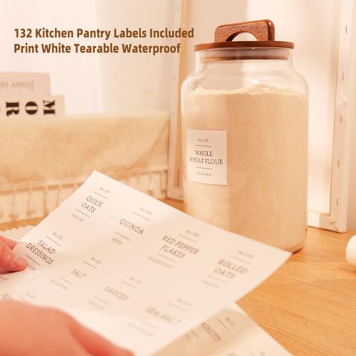 2 Pack Large Glass Flour and Sugar Containers with 132 Pantry Labels - 1 Gallon Glass Canisters with Bamboo Airtight Lids - Farmhouse Glass Cookie Jars for Rice, Pasta, Cereal, Bath Salt - size: 1 Gallon-2 Pack