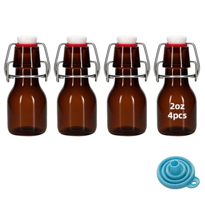 4Pcs 2oz Swing Top Glass Bottles,Flip Top Glass Bottle with Lids Sealable Kombucha Bottle for Brew Beer Syrup Vanilla Extract Air Tight Bottles (Amber) - color: Amber