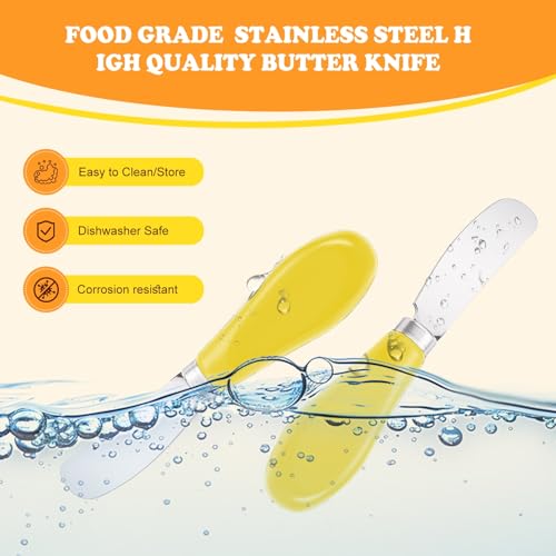 Butter Spreader Knife Set, 2-Pack Stainless Steel Cheese and Butter Knives with Ceramic Handle, Dishwasher Safe, for Soft & Hard Cheese, Jam, Cold Butter (yellow) - color: yellow