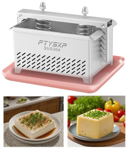 Tofu Press -304 Stainless Steel Cheese Press, Paneer Make and Vegetarian Tofu Press, Heavy Pressure Adjustable,BPA Free, Dishwasher Safe for tofu Maker and ham Press,Meat pressing (6.3*4.7*4.8 in)