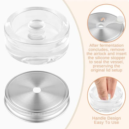 MEEZY 2 Set Fermentation Kit, Fermentation Lids Glass Weights and Airlocks Compatible with 86MM Wide Mouth Mason Jars for Making and Storing Sauerkraut Vegetables