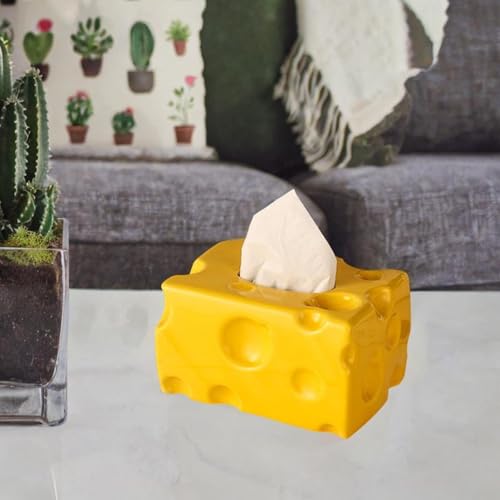 Tissue Dispenser Box Tissue Box Cover Cheese Shaped Tissue Paper Storage Holder Art Ceramic Tissue Box for Restaurant Kitchen, Yellow - color: Yellow