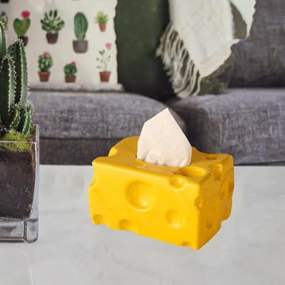 Tissue Dispenser Box Tissue Box Cover Cheese Shaped Tissue Paper Storage Holder Art Ceramic Tissue Box for Restaurant Kitchen, Yellow - color: Yellow
