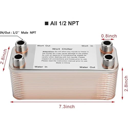 20 30 40 Plates Wort Chiller Heat Exchanger Stainless Steel Homebrew Beer Cooler Counterflow Chiller Brazed Plate Heat Exchanger(30P2) - color: 30P2