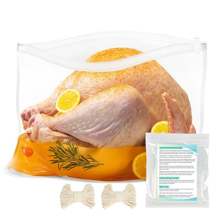 YQL Brining Bags - 4 Pack, 22"x26", Holds Up to 35lb with Cotton Strings, Double Zipper Seal, Ideal for Turkey, Chicken, Pork, Ham, Large Roasts, Brining& Marinating - size: 4PCS