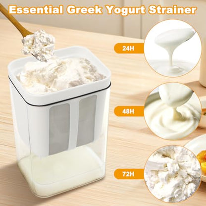 Greek Yogurt Strainer 1800ML, Reusable with Stainless Steel Fine Mesh Bag & Lid, Whey Separator for Yogurt, Soybean Milk, Nut Milk (1800ml) - size: 1800ml