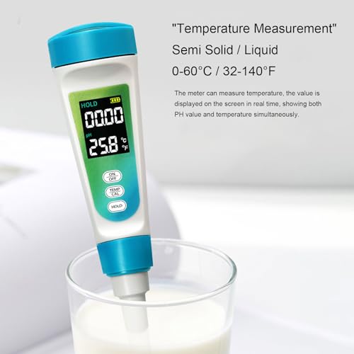 pH Meter, Digital Food pH Tester with ATC for Fermentation Canning Cooking Bread Cheese Meat Water Wine, High Accuracy 0 to 14 Measurement Range