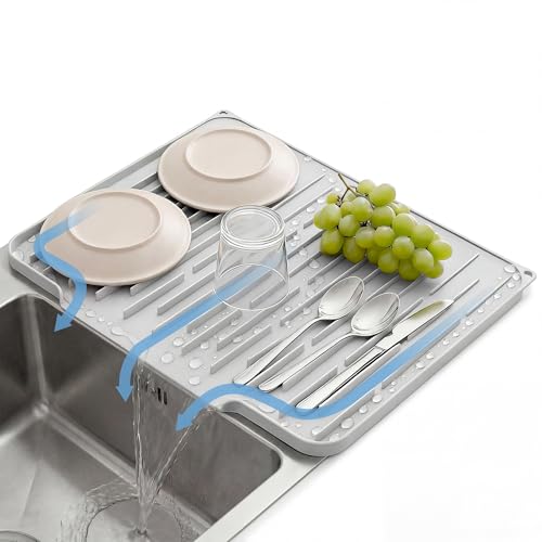 Foldable Silicone Dish Drying Mat for Kitchen Counter & Sink - Quick Dry, Space Saving, Non-Slip Pad for Small Apartments & Coffee Bar Light Grey - color: Light Gray