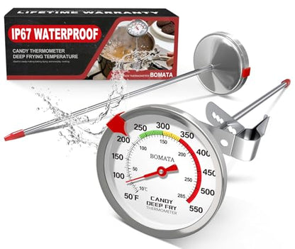 BOMATA 2-Pack Candy Thermometer with Pot Clip, Hands-Free Use, Waterproof IP67 and 2.5" Display Deep Fry Oil Thermometer with NSF Certified, for Cooking, Food, Turkey, BBQ, Grill... Mth400 Silver&Gray - color: Silver & Gray (Pack of 2)