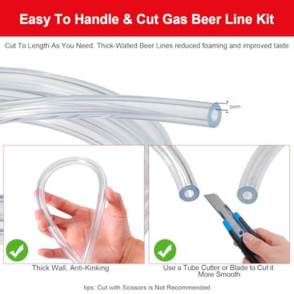 FERRODAY 20 Feet Beer Line, 3/16" ID 7/16" OD Vinyl Tubing Keg Beer Hose, Kegerator Beer Tube Replacement Kit with 6 Pcs Hose Clamps, Food Grade Hose for Corny Keg, Kegerator Tower,D Coupler Dispense - size: 20FT-Beer Line