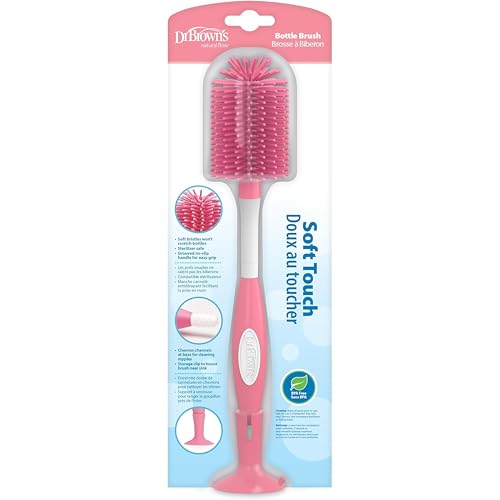 Dr. Brown's Soft Touch No Scratch Baby Bottle Cleaning Brush Nipple Cleaner with Stand and Storage Clip, BPA Free, Pink 1-Pack - style: Pink