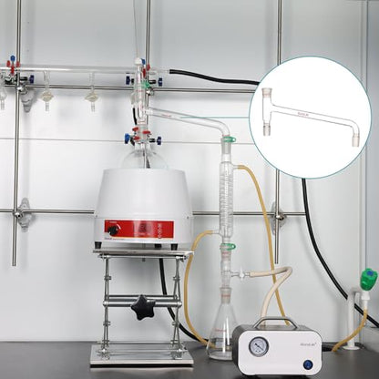 stonylab Borosilicate Glass 75 Degree Bent Distilling Adapter, with Two 14/20 Inner Joints and One Outer Joint, for Laboratory Distillation - size: 14/20 Joint