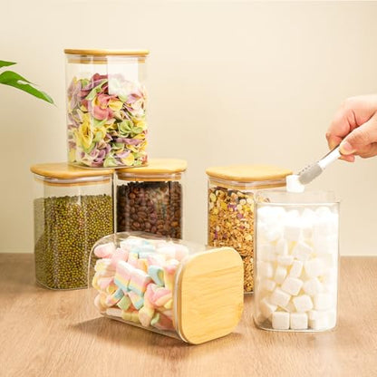 6 Pack Glass Pantry Storage Jars - 37oz Airtight Food Storage Containers Set with Bamboo Lid Labels, Square Kitchen Pantry Canister Organizers for Cookies Candy Coffee Bean Sugar Tea Spice Cereal - size: 37oz*6