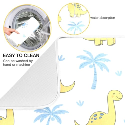 Dinosaur Palms Tree Dish Drying Mat for Kitchen Counter Super Absorbent Draining Mat with Non-slip Backed Dishwashing Mat for Dish Bottles Cups Bowl Sinks Countertops Draining Racks