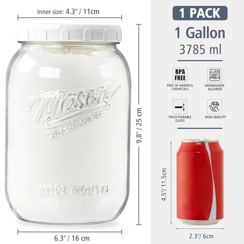 Folinstall 1 Gallon Glass Jar with Lid, Wide Mouth Mason Jars, Large Glass Flour Storage Containers with Airtight Lids, Candy Jar Safe for Cookie, Kombucha, Pickle, Sugar
