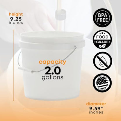 Fastrack 2 Gallon Fermenting Bucket with Lid | White | Food Grade Plastic Container with Handle | BPA-Free for Beer, Wine, Beverages & Food Storage