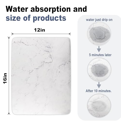 Marble Pattern Dish Drying Mat - Drying Mat for Kitchen Counter - Large 16" x 12" Dish Dring Mat - Dish Drying Pad for Dishes, Utensils, Pots and Pans - Dish Mats for Drying Dishes (white)